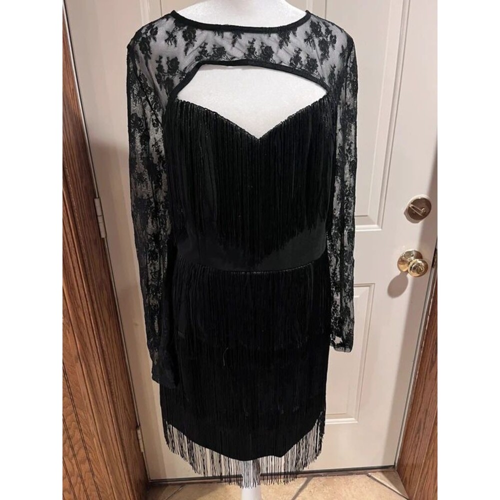 AOMEI Black Lace Fringe Bodycon Dress Cutout  XXL (fits like L-XL)